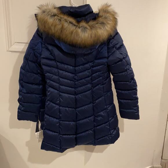 NWT INC International Concepts Faux-Fur Trim Hooded Puffer Co Royal blue S - Picture 3 of 16